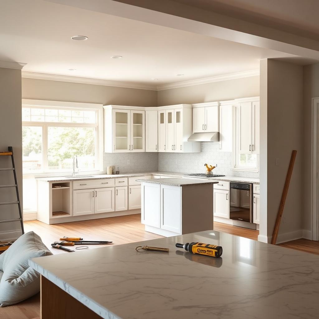 Residential living room undergoing remodeling with updated finishes